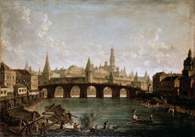 Blick auf den Kreml und die Kamenny-Brücke in Moskau, 1810er Jahre von Fedor Yakovlevich Alekseev